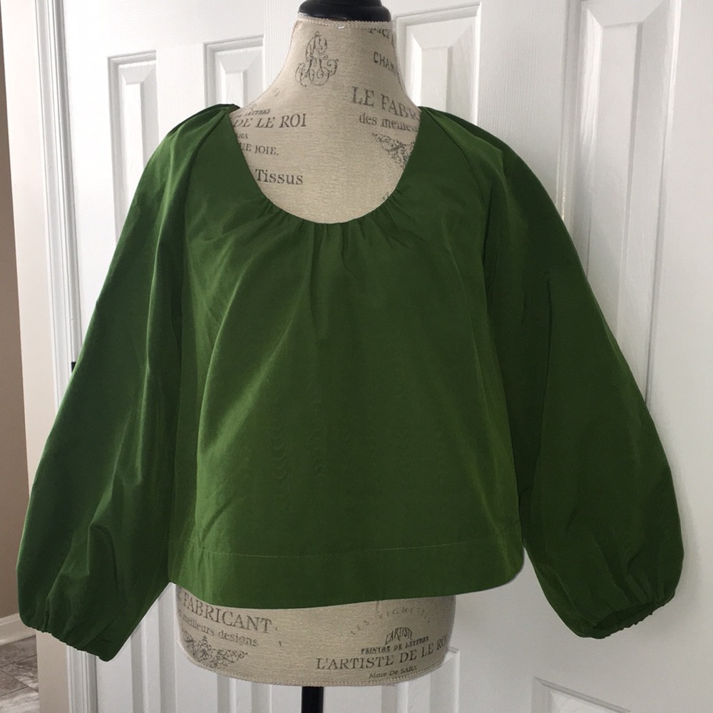 TUCKERNUCK EUC GREEN RUCHED COLLAR SWING BALLOON SLEEVE JAQUARD Top SMALL